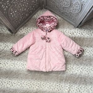 Bon Bebe fuzzy pink hoodie jacket girls 4T leopard print girlhoodcore winter